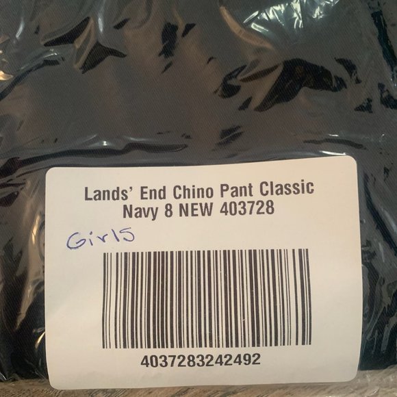 NWT LANDS' END GIRLS PLAIN FRONT STRETCH CHINO PANTS CLASSIC NAVY 7, 8, 14 - Picture 9 of 13